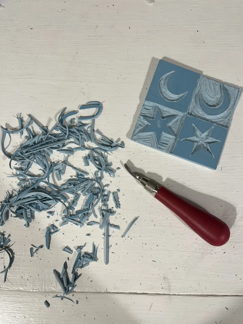 Moon and Stars Linocut